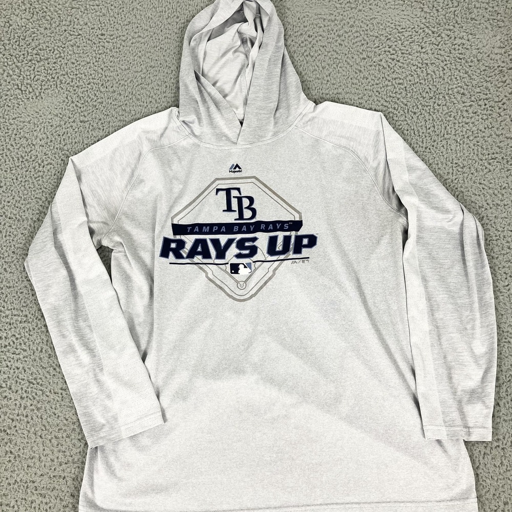Tampa‎ Bay Rays Hoodie Sweatshirt Mens 2XL Gray MLB Baseball Majestic Rays Up